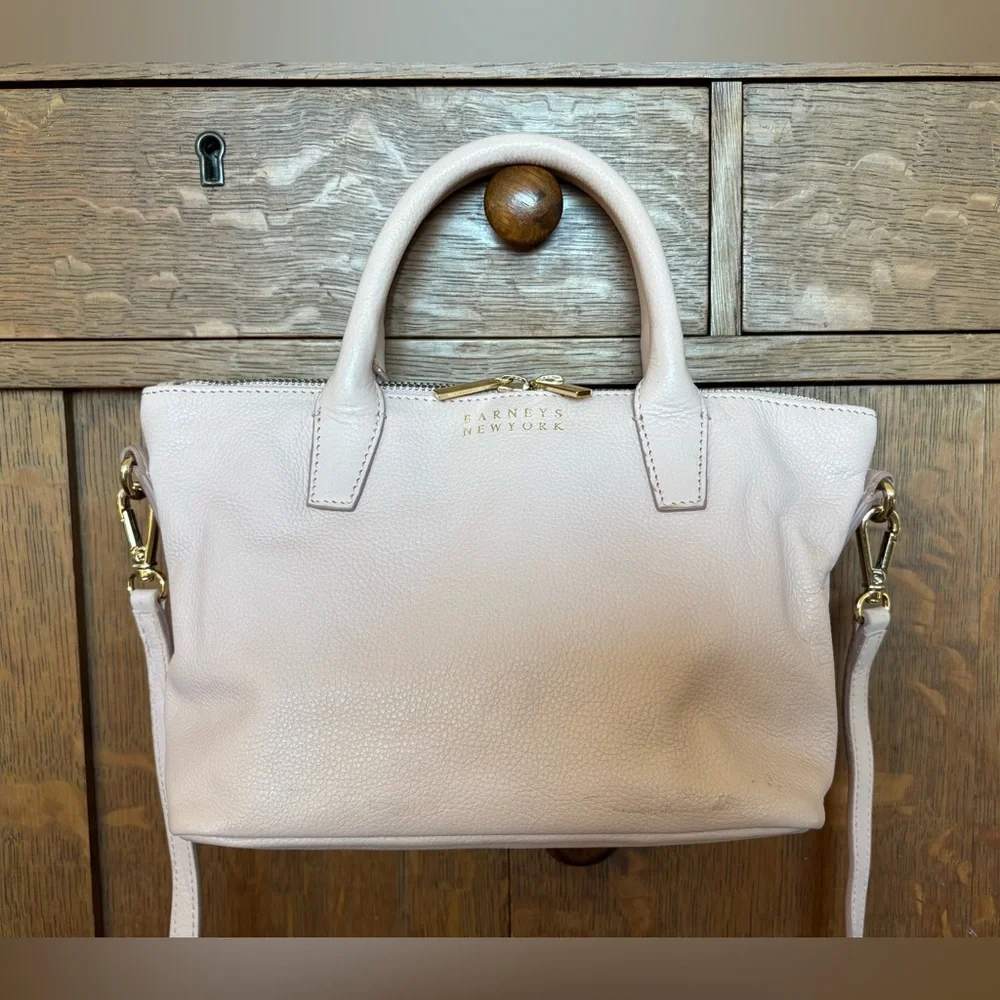 Barney’s New York Blush Pink Pebbled Leather Satchel Gold Hardware